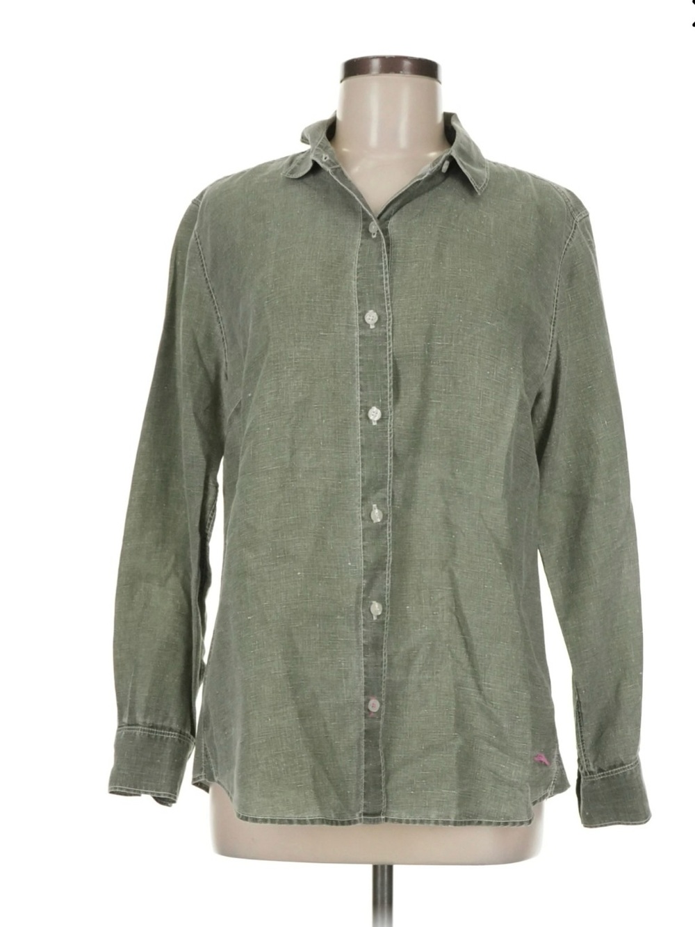 Tommy Bahama Olive Green Button-Down Shirt Size S 100% Linen
